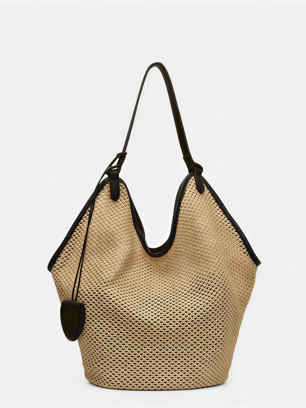 Commense Natural Straw Hobo Tote with Black Trim